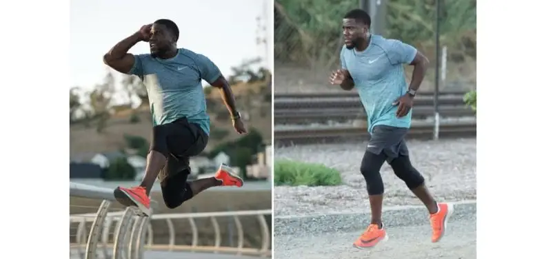 Kevin Hart running and training wearing the Nike Zoom Fly 6.
