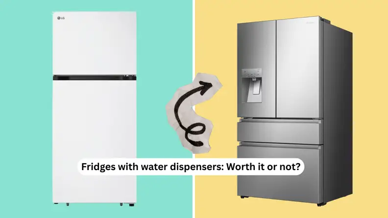 Comparison of refrigerators with and without water dispensers, showing design differences and features.