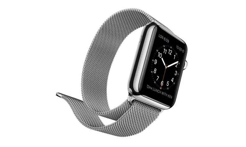 The standard Watch will be available in a number of bands, including standard buckles and this steel, magnetic Milanese loop.
