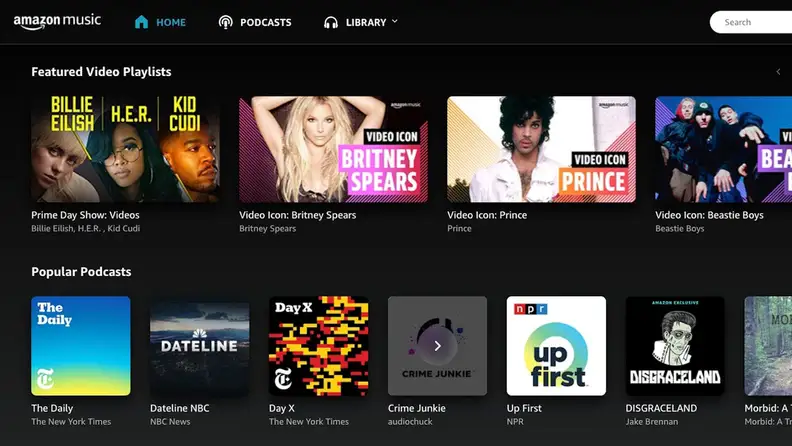 Amazon's music streaming platform featuring multiple artists.