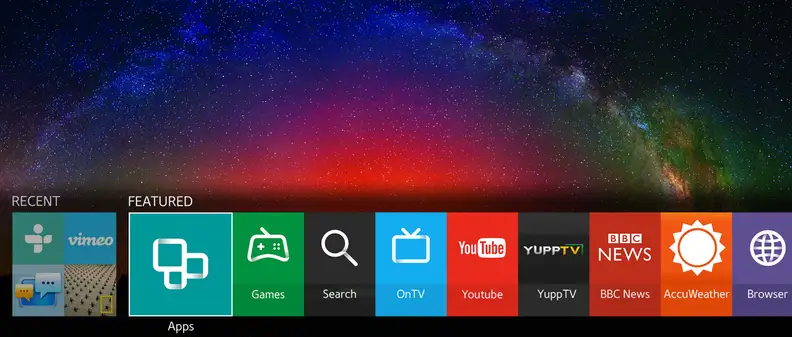 The new menu on Samsung's Tizen interface.