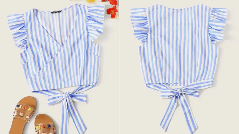 Blue and white striped crop top blouse from Shein