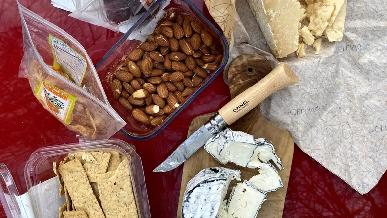 I packed a cooler bag with my cheese club goodies for a mid-hike picnic.