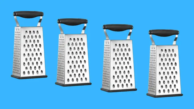 I like a sturdy, no-frills boxed grater. Pictured here are four of the same model: stainless steal with a rubber base and a black handle.