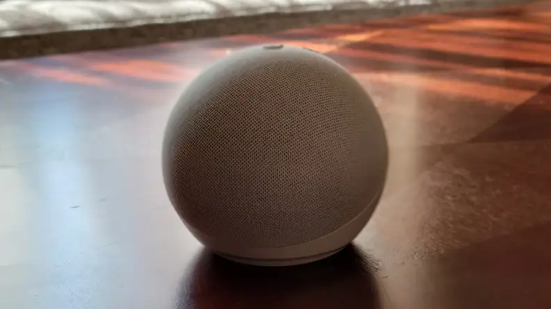 Front view of Glacier White Echo Dot