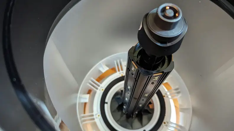 The interior of the purifier is shown without a filter.