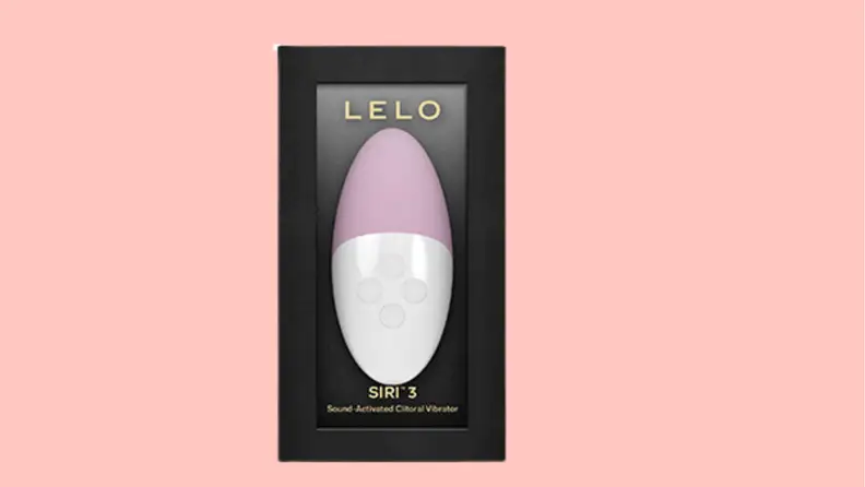 Lelo Siri 3 in its box on a pink background.