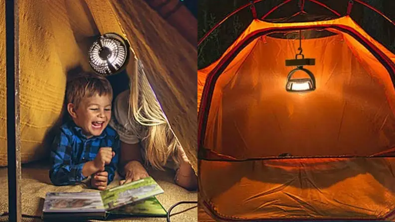 A child sits in a tent.