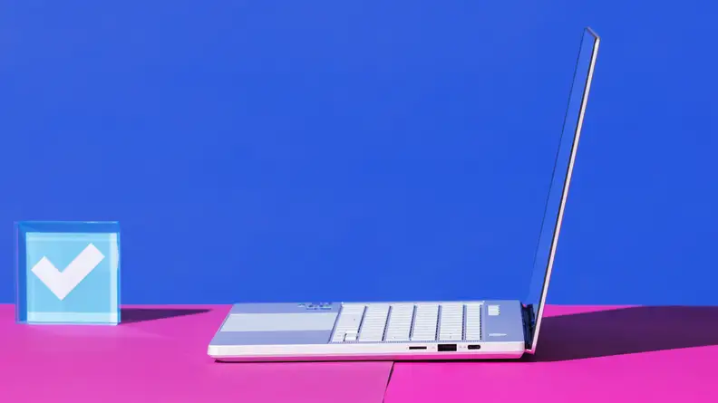 A side shot of the laptop.