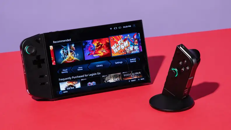 The Lenovo Legion Go with a retracted joycon.