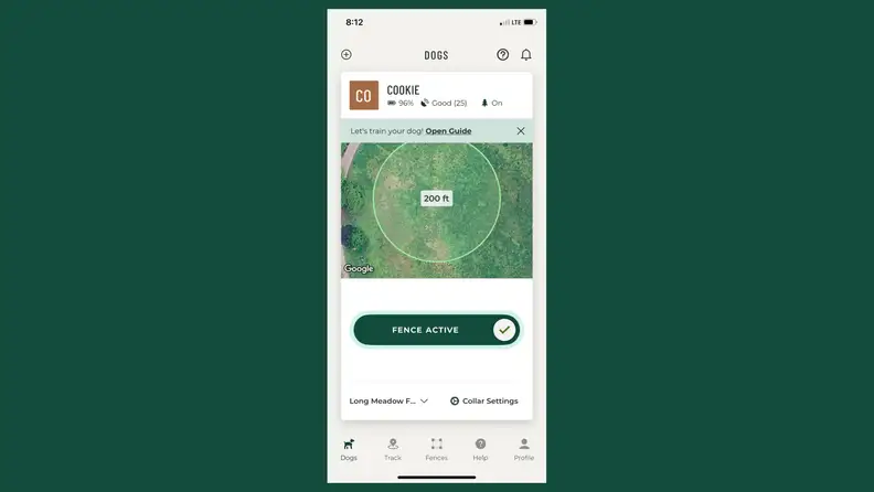 SpotOn app showing the boundary map on a dark green background.
