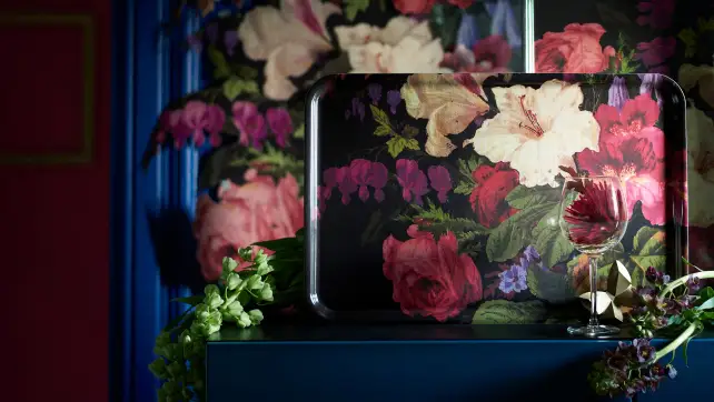 A colorful floral serving tray