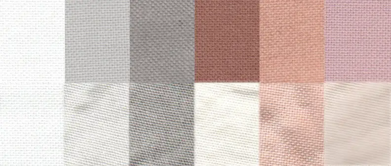 An example of a before and after test stain results using the Normal cycle. From left to right: control, sweat, dirt, blood, cocoa, and red wine.