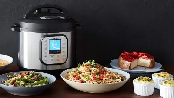 The Instant Pot Duo Nova with ingredients.