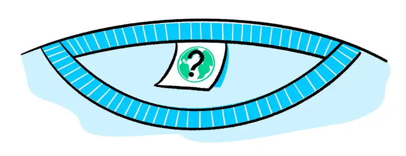 Cartoon illustration of the tag inside the collar of a blue shirt.