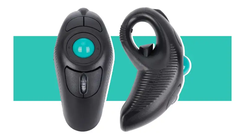 A pair of Welspo mice on a teal background.