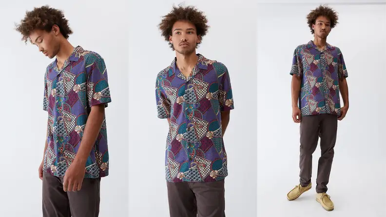 man wearing relaxed fit nostalgic button up from PacSun