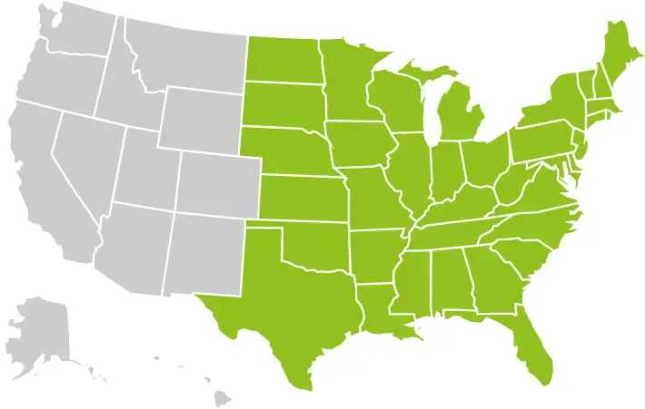 A map of the U.S. depicting HelloFresh's current delivery areas.