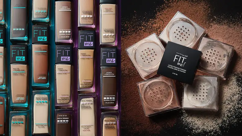 A photo of foundations and powders from Maybelline.