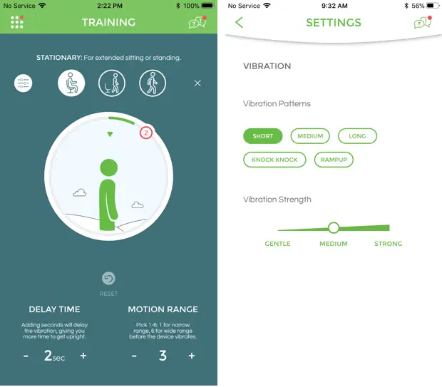 You can customize the vibration style for the slouching alerts generated by the Upright Go 2.