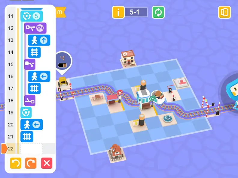 For more complicated bits of code, such as conditional statements, the Tangiplay app builds in example blocks of code so that new coders can see how these coding elements help the explorer robot navigate around the grid.