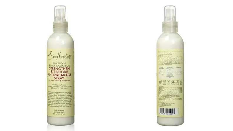 On the left: The front of a spray bottle with a light yellow label. On the right: The back of the same bottle.
