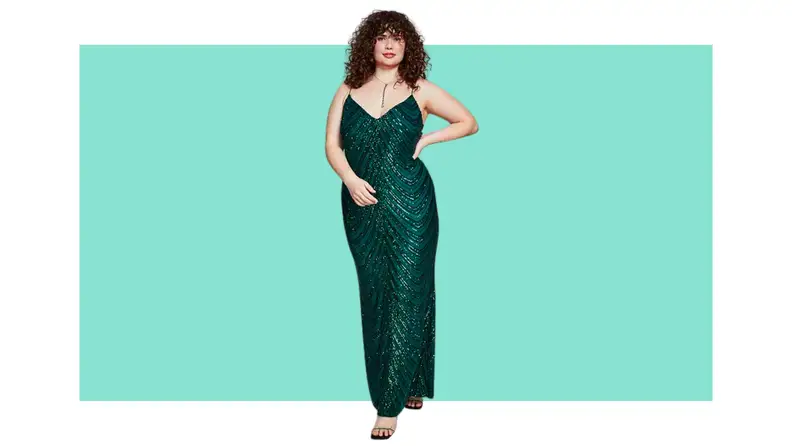 Plus Size Sequined V-Neck Sleeveless Gown