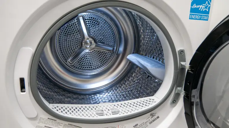 An up-close view of inside the Beko HPD24414W dryer.