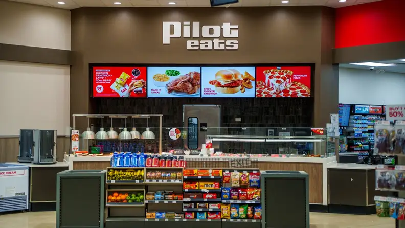 Food counter and menu boards at a Pilot Flying J travel center