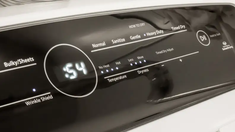 The Whirlpool Cabrio WED7000DW dryer control panel.