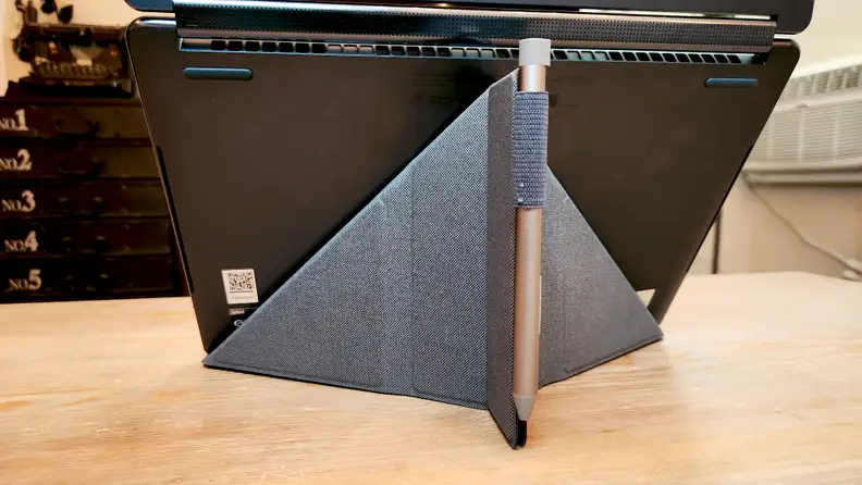 A close up of a foldable laptop stand.