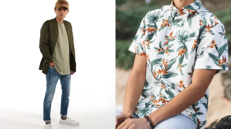 man wearing traditional japanese garment, man wearing aloha shirt