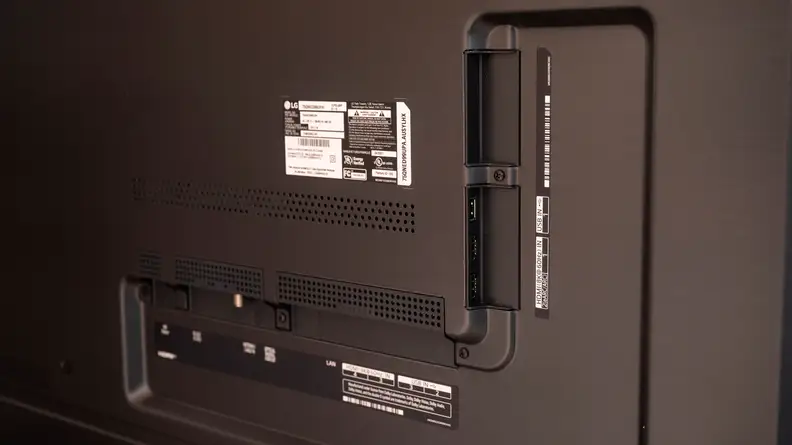 The ports and input options on the back of the LG QNED99 8K TV