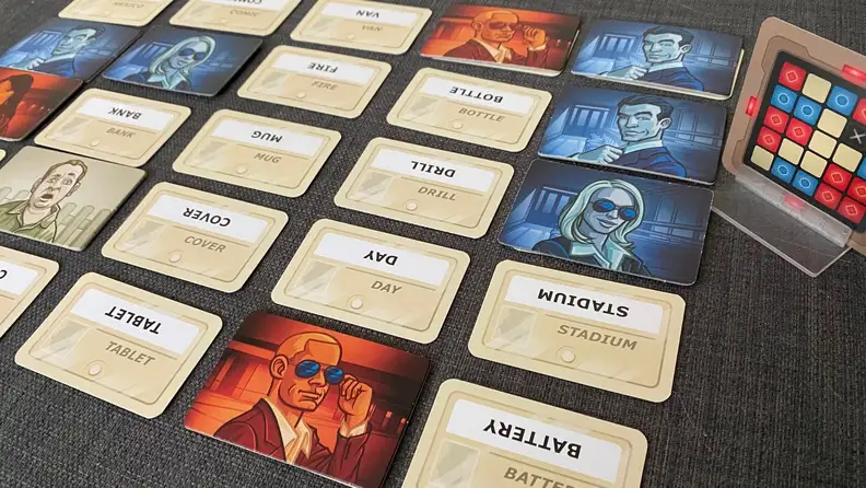 a close up of the board for a round of Codenames Original