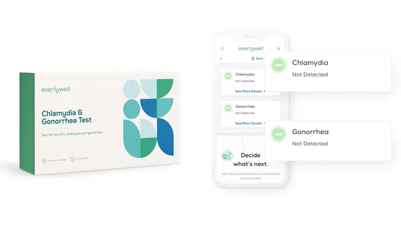 A home STI test and a screenshot of the companion app.