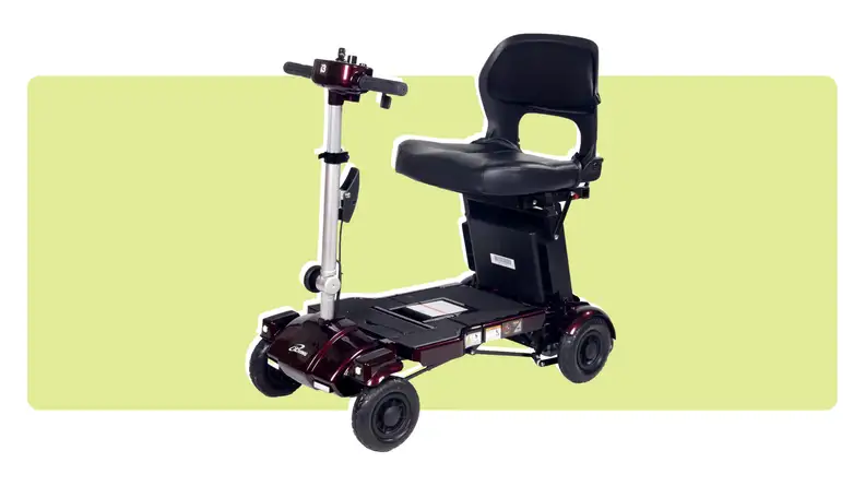 The iLiving mobility scooter on a green and white background