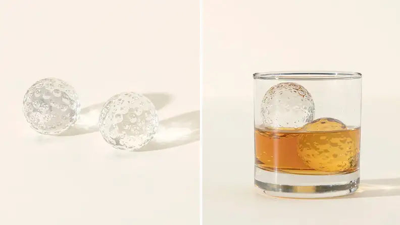 A collage of golf ball whiskey chillers from Uncommon Goods.