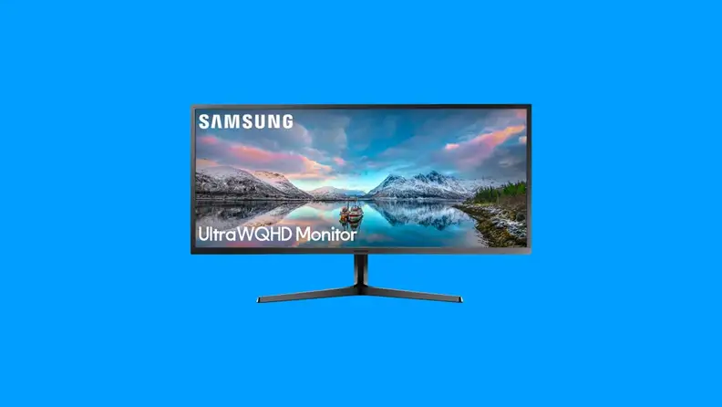Black monitor against blue background
