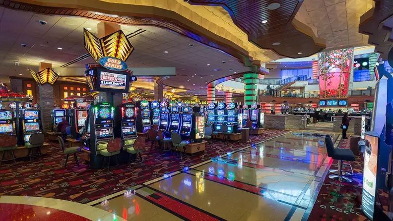 A large casino floor of a resort casino