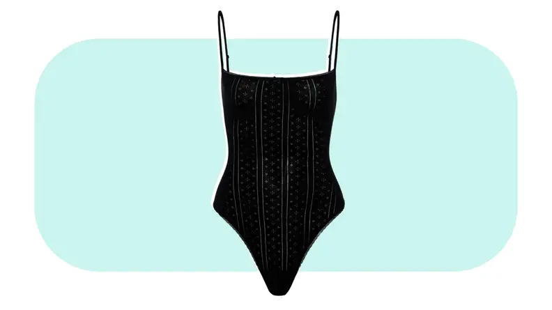 Product shot of a black Cou Cou Pointelle Bodysuit.