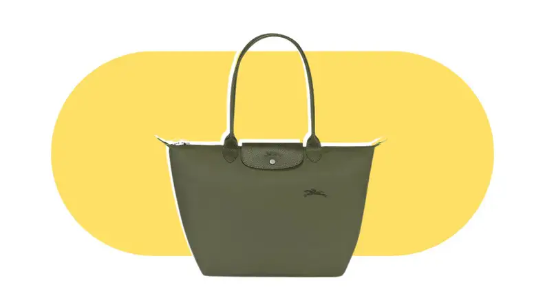 A green nylon tote bag.