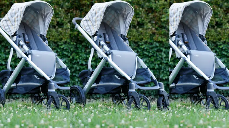 Three images of  the UppaBaby Vista stroller side by side
