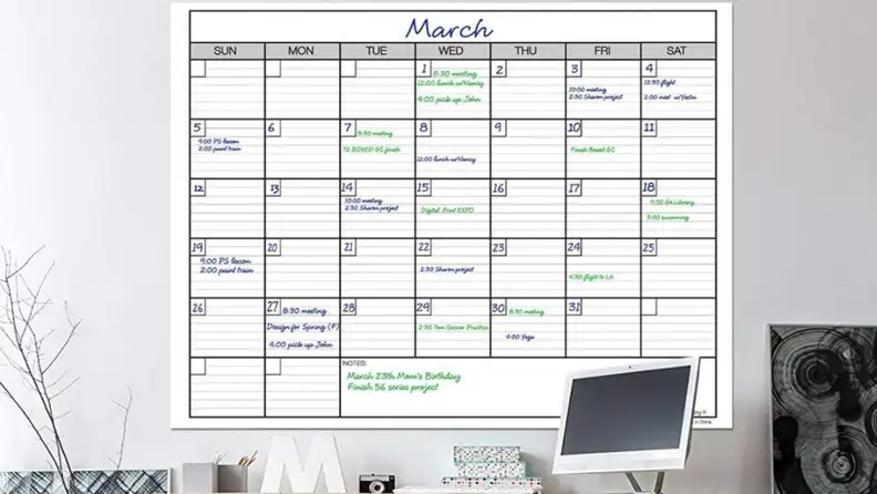 A wall calendar doubles as Command Central when corralling schedules.