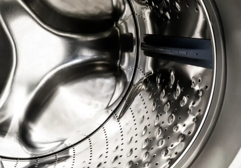 The 4.3-cu.-ft. drum is lined with steel bubbles that help wash your clothes without tearing them to shreds. This drums is covered under a 10-year warranty.