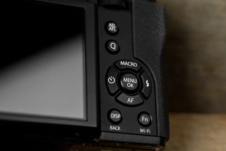 A photo of the Fujifilm X30's rear control cluster.