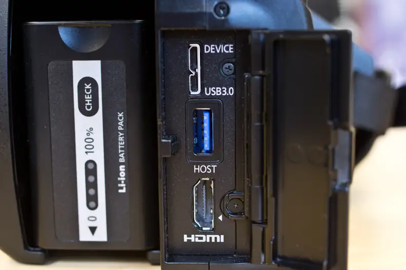 The Panasonic HC-X1000 has battery power, but can also be run with an AC adapter.