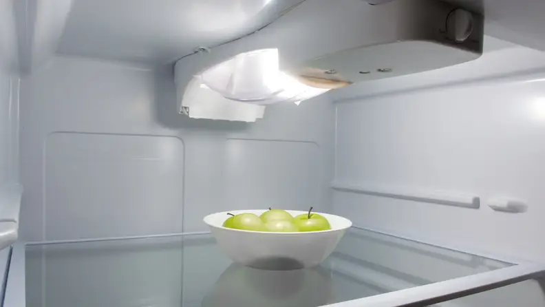 Bright LED lights inside a GE refrigerator