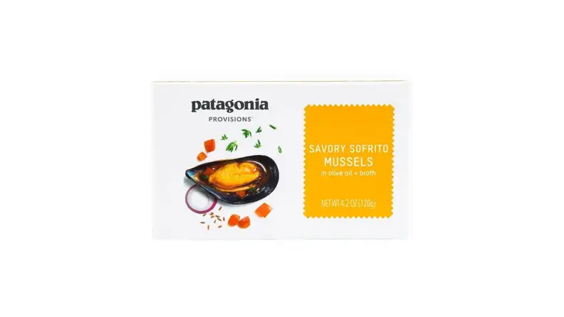 A package of Patagonia Provisions' mussels against a white background.