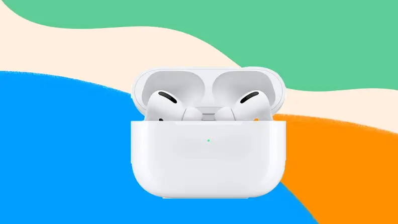 Wireless earbuds in charging case.