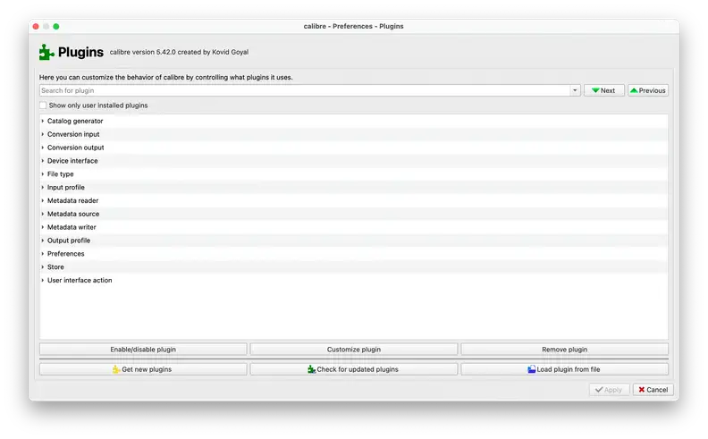 Screenshot of plugins.
